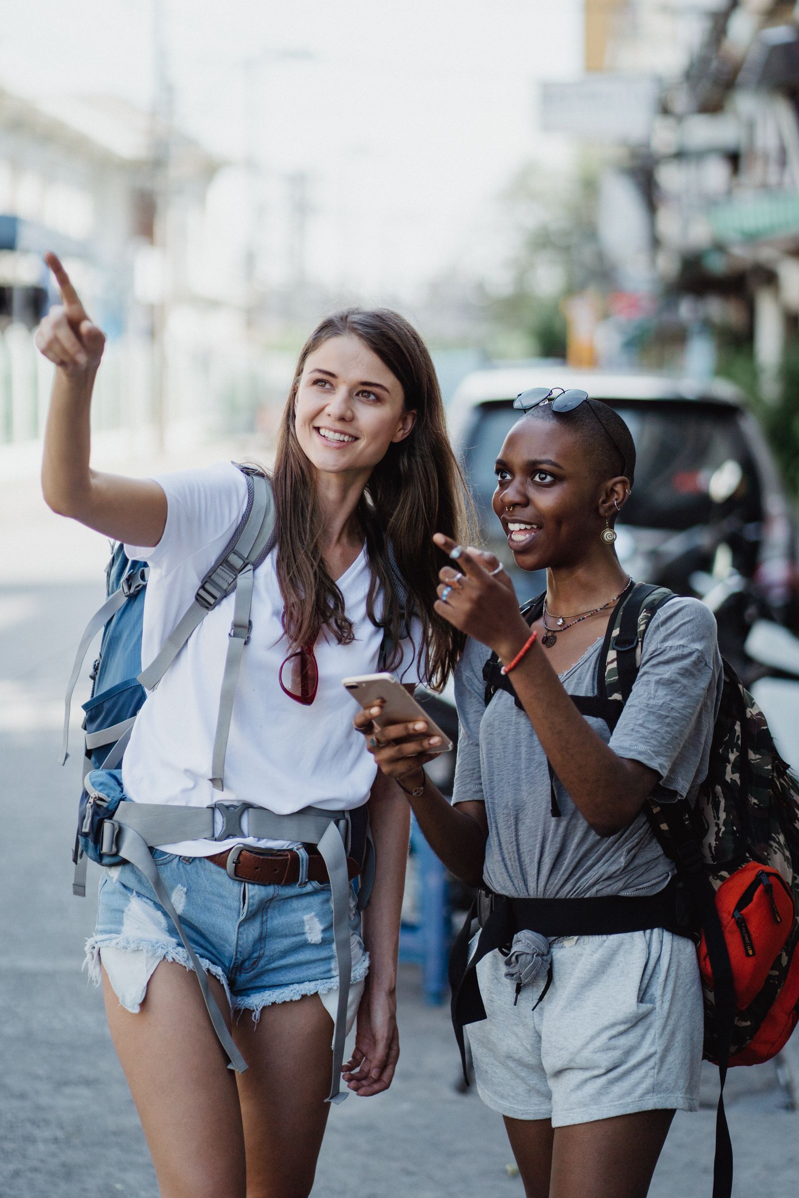 Travellers exploring a city together